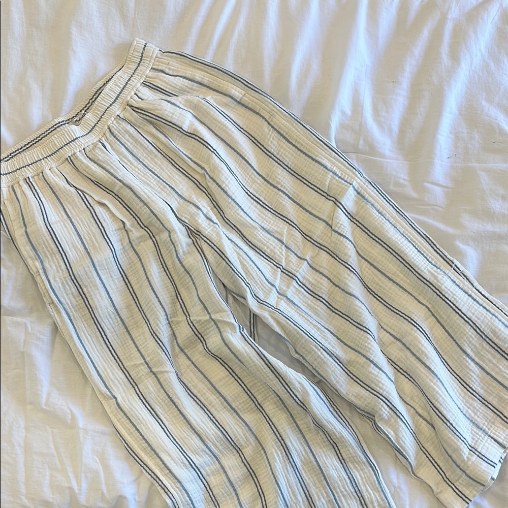 Madewell Striped White and Blue Wide Leg Pants